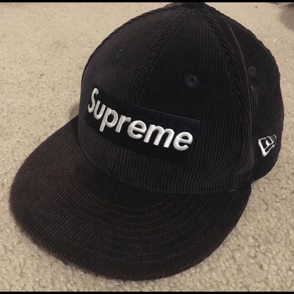 Supreme FW15 Navy Blue Corduroy Hat size 7 3/8